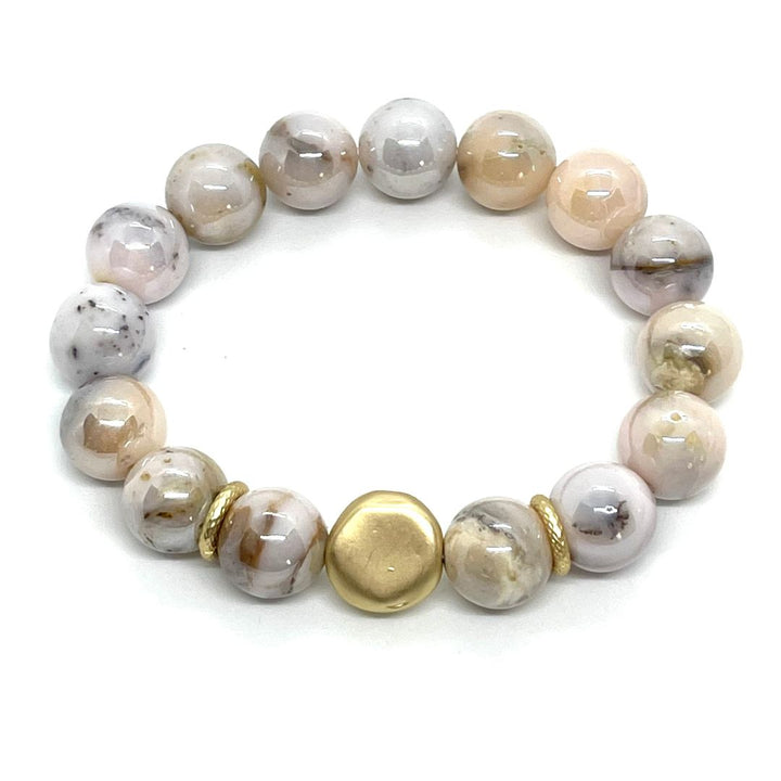 Natural Opal Stretch Bracelet with Matte Gold Flat Bead