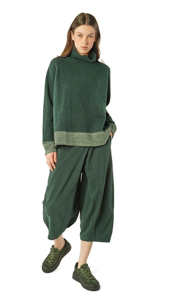 Dolman Sleeve Turtleneck Band Sweater Forest