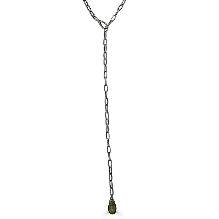 Silver Lariat with Labradorite Pendant