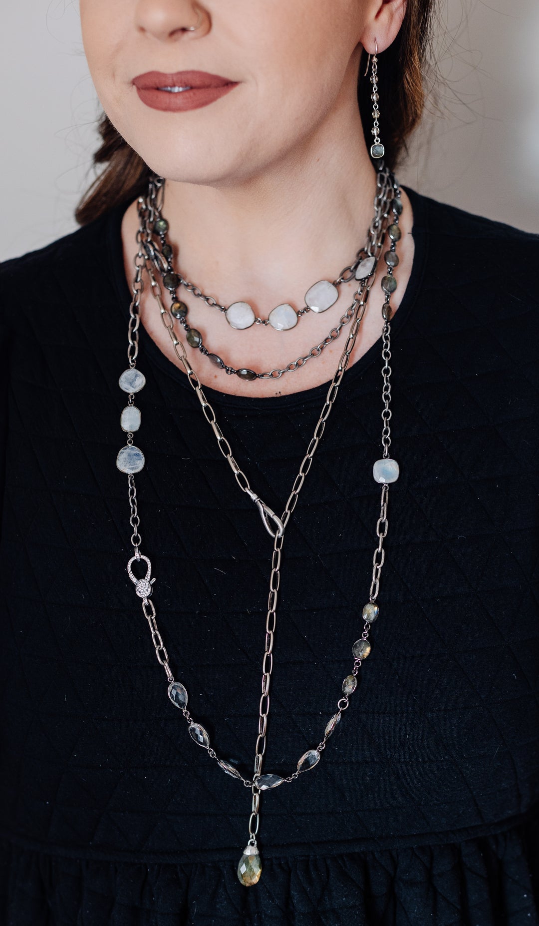 Silver Lariat with Labradorite Pendant