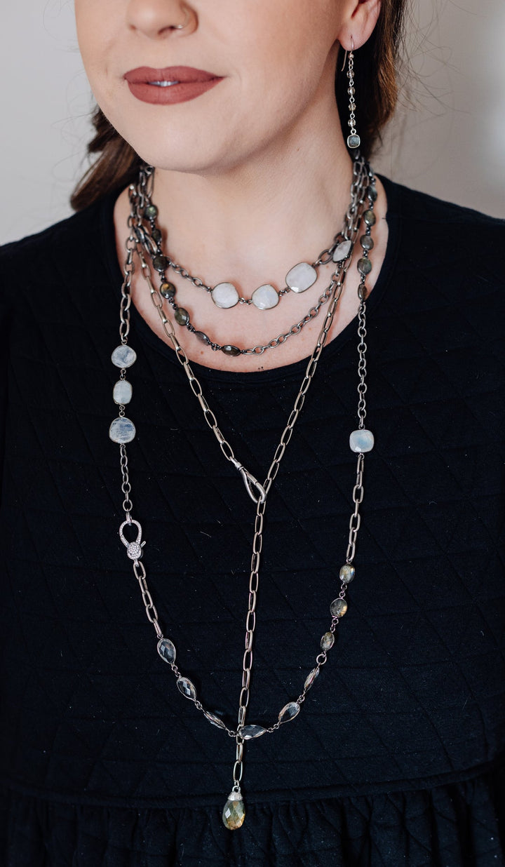 Silver Lariat with Labradorite Pendant