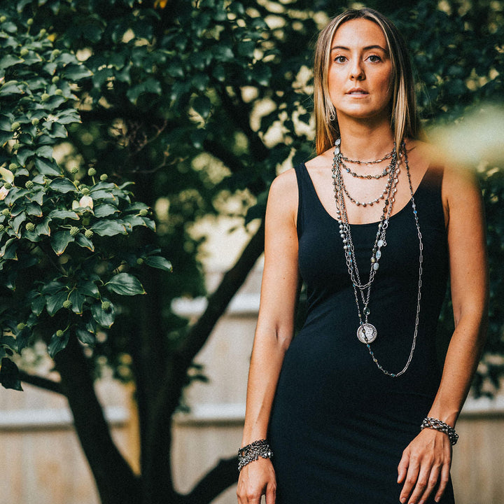 Silver Moonstone, Labradorite, Crystal and Pearl Necklace