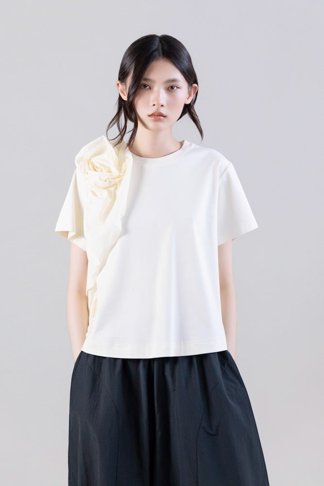 Shoulder Ruffle Top White