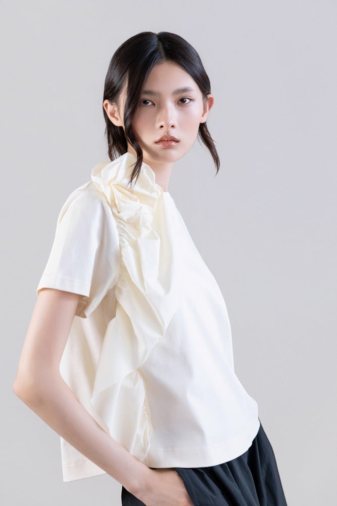 Shoulder Ruffle Top White
