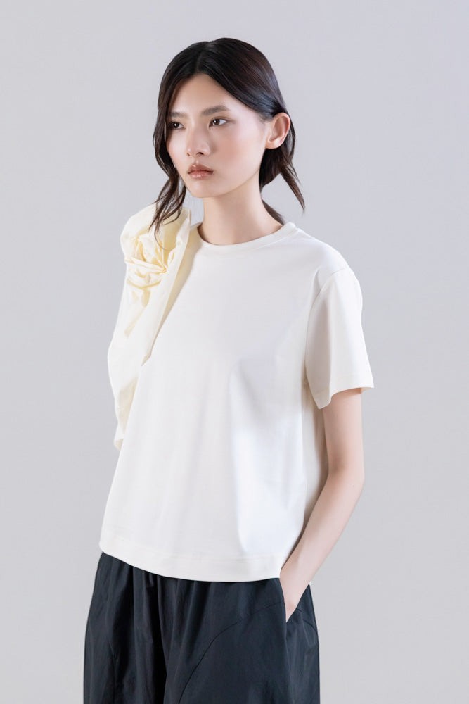 Shoulder Ruffle Top White