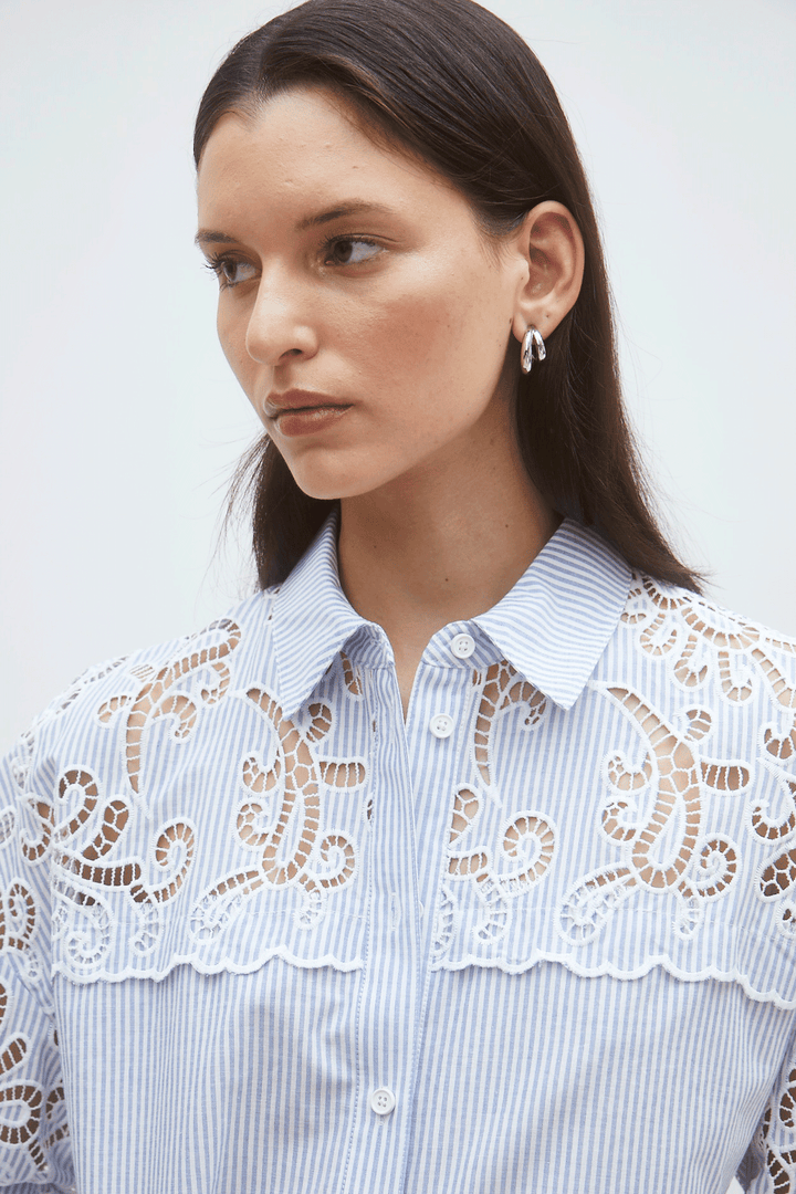 Letitcia Laser Cut Shirt Blue