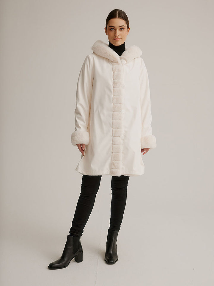 Reversible Faux Fur Coat Ecru