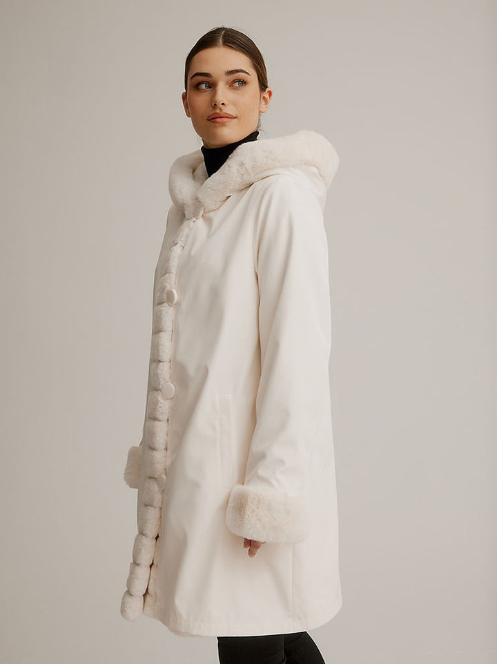 Reversible Faux Fur Coat Ecru