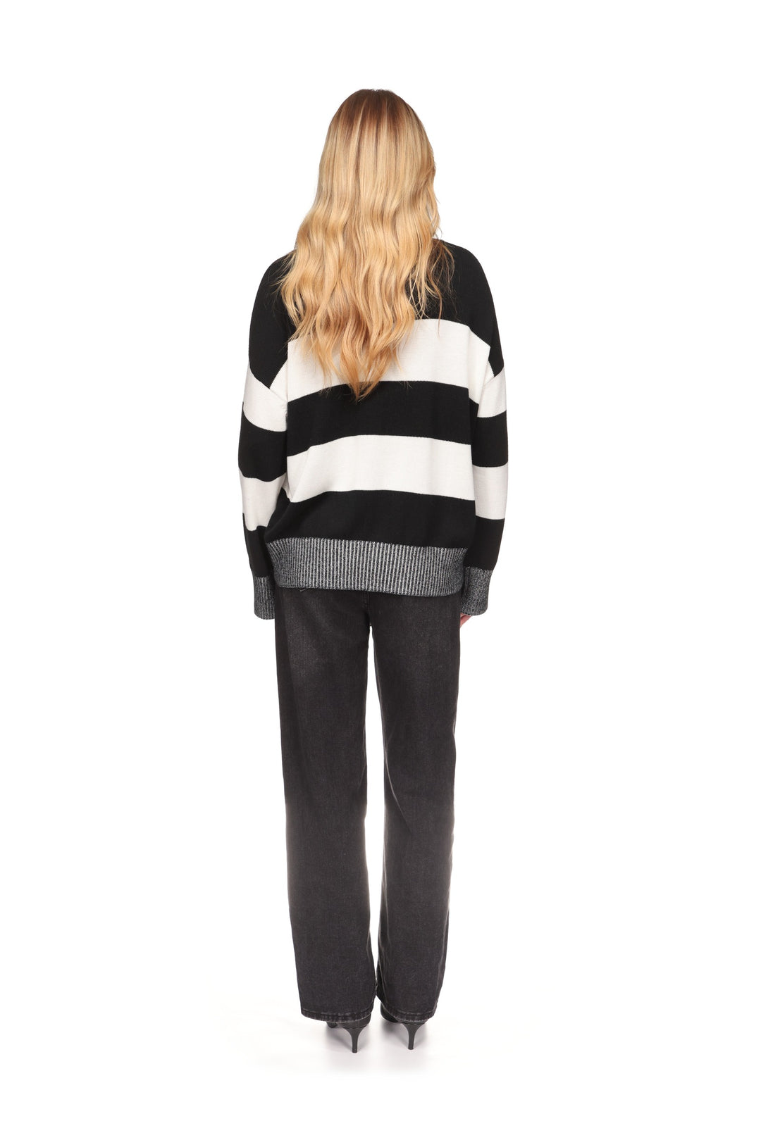 Betty Stripe Funnel Neck Sweater Black