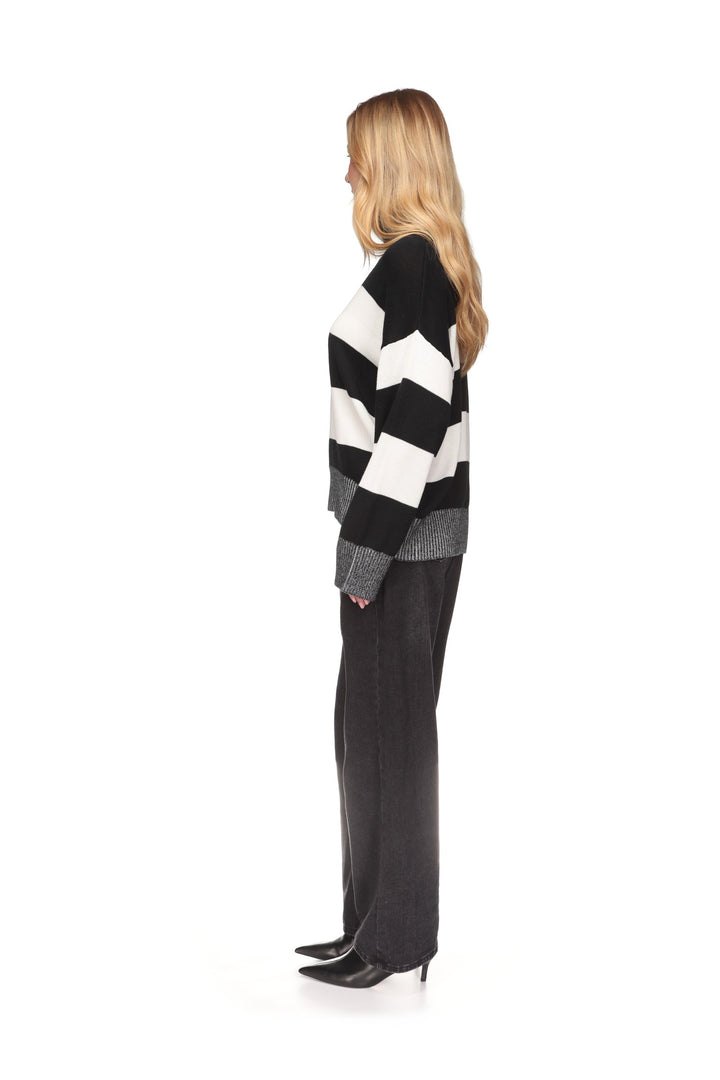Betty Stripe Funnel Neck Sweater Black