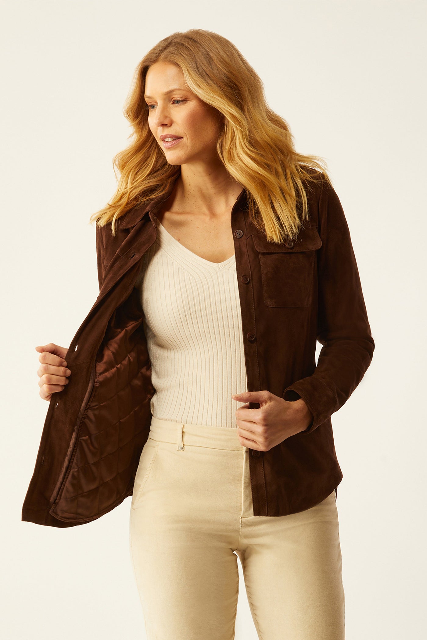 Suede Shirt Jacket W/Zip Out Liner - Chocolate