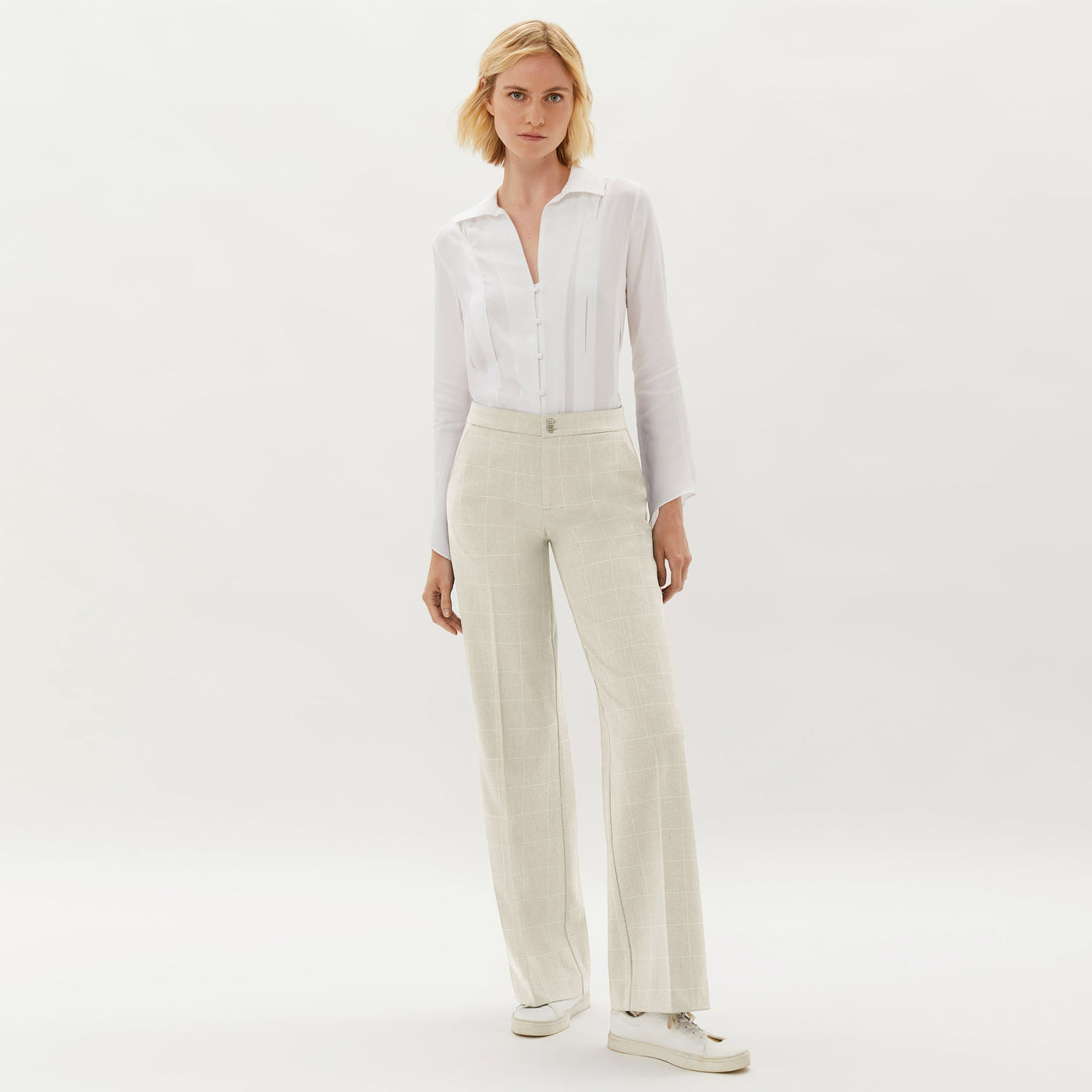 York Wide Leg Trouser - Embroidered - Sand W White Embroidery