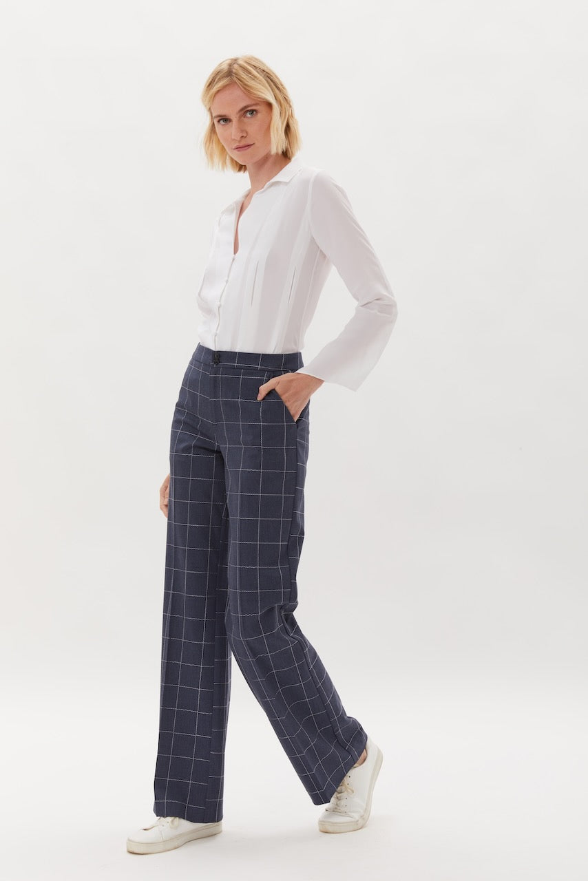 York Wide Leg Trouser - Embroidered - Indigo W Sand Embroidery