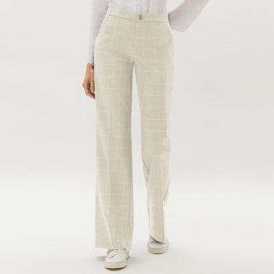 York Wide Leg Trouser - Embroidered - Sand W White Embroidery