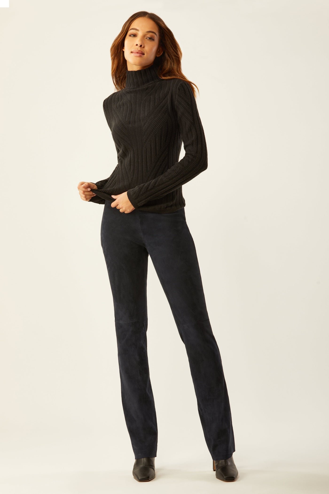 Stretch Suede Bootcut Pant - Ink