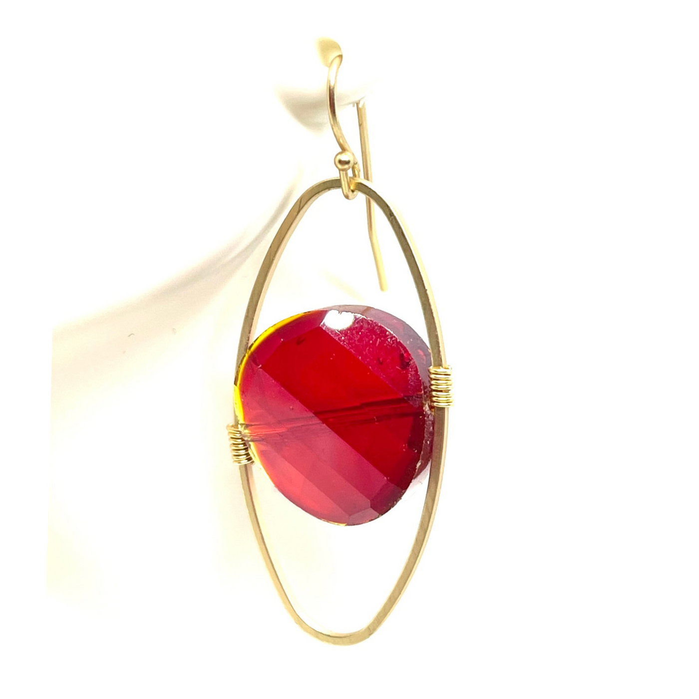 Red Crystal Matte Gold Oval Gold Wrap Earrings