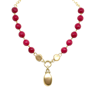 Red Jade Necklace with Matte Gold Accents and Pendant
