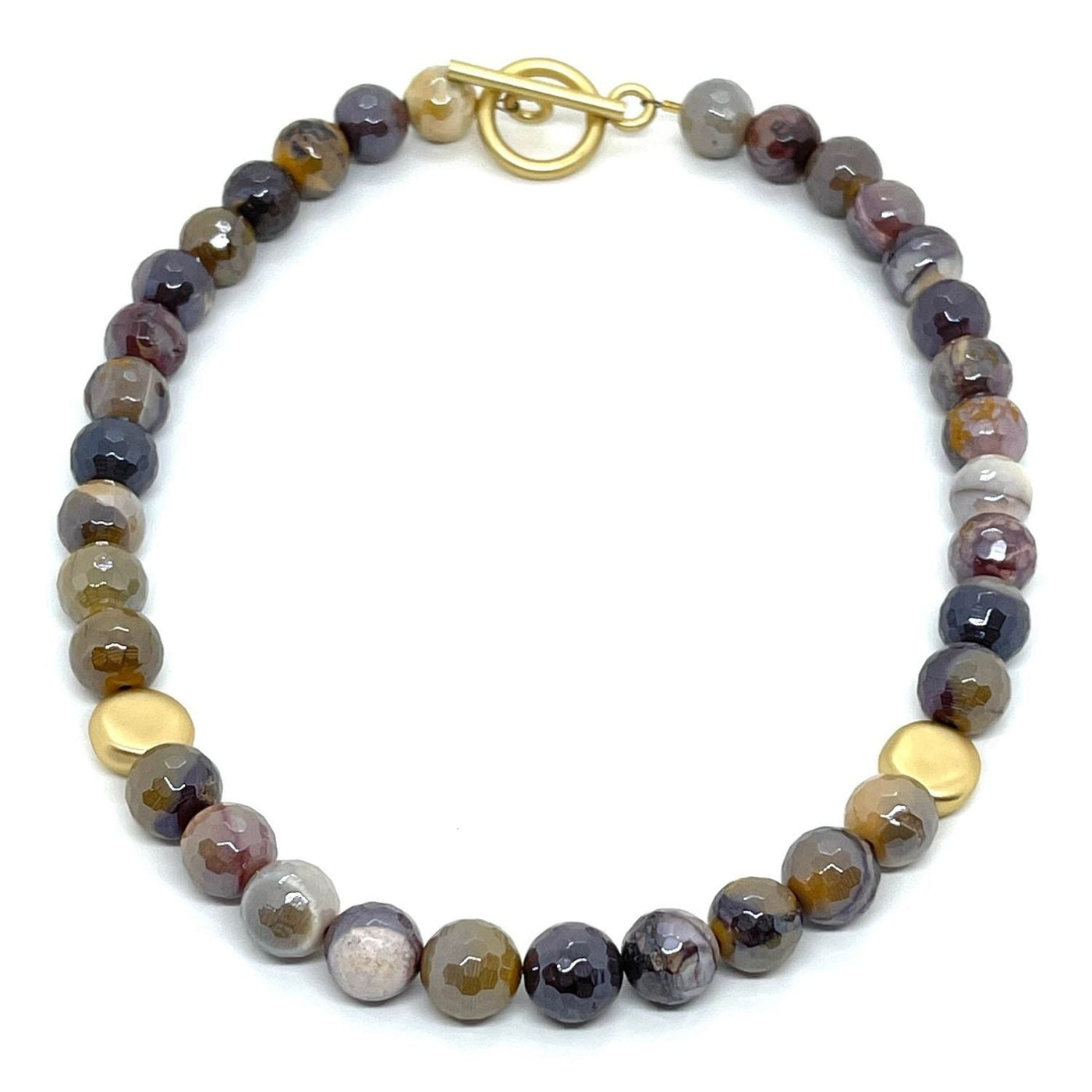 Mookatite Beaded Necklace With Gold Nugget Accents