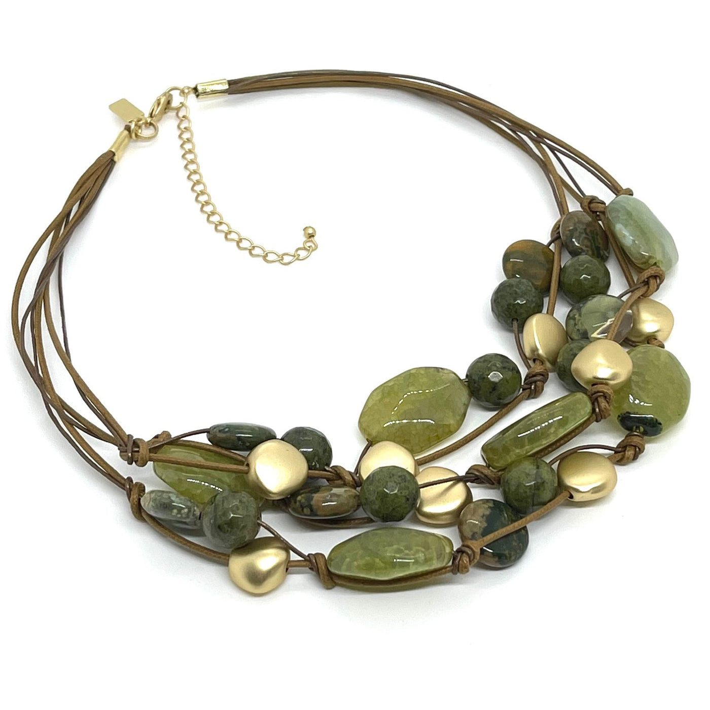 Olive Agate And Serpentine Torsade Necklace