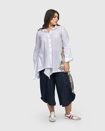 Albany Button Down Tunic Top, White