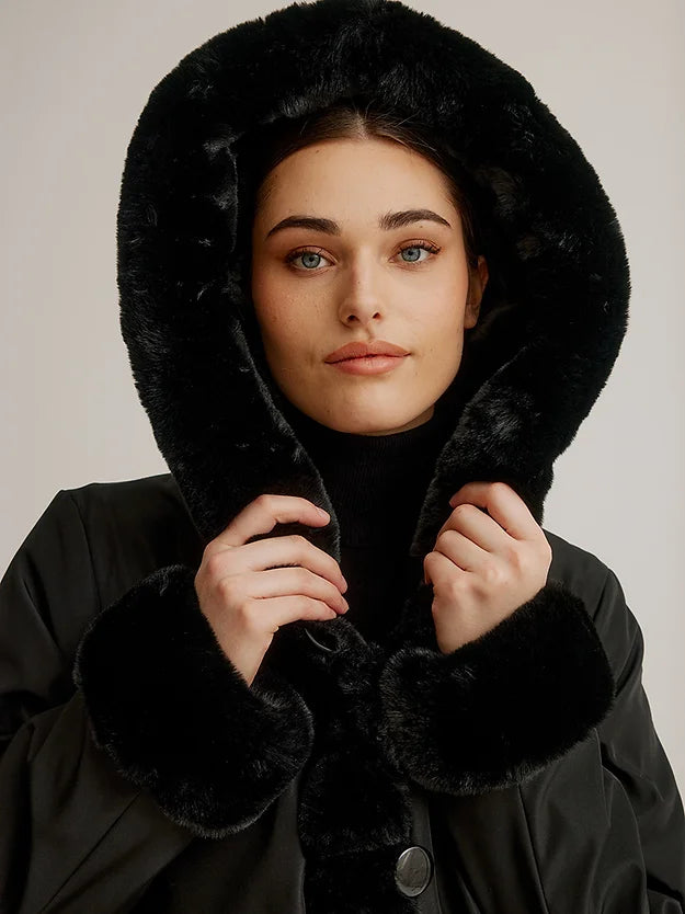 Reversible Faux Fur Coat Black