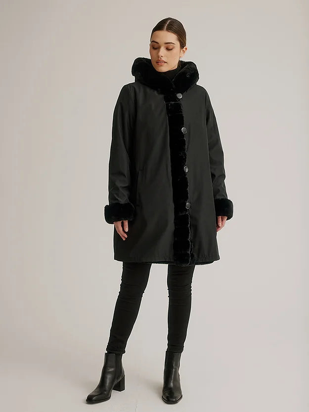 Reversible Faux Fur Coat Black