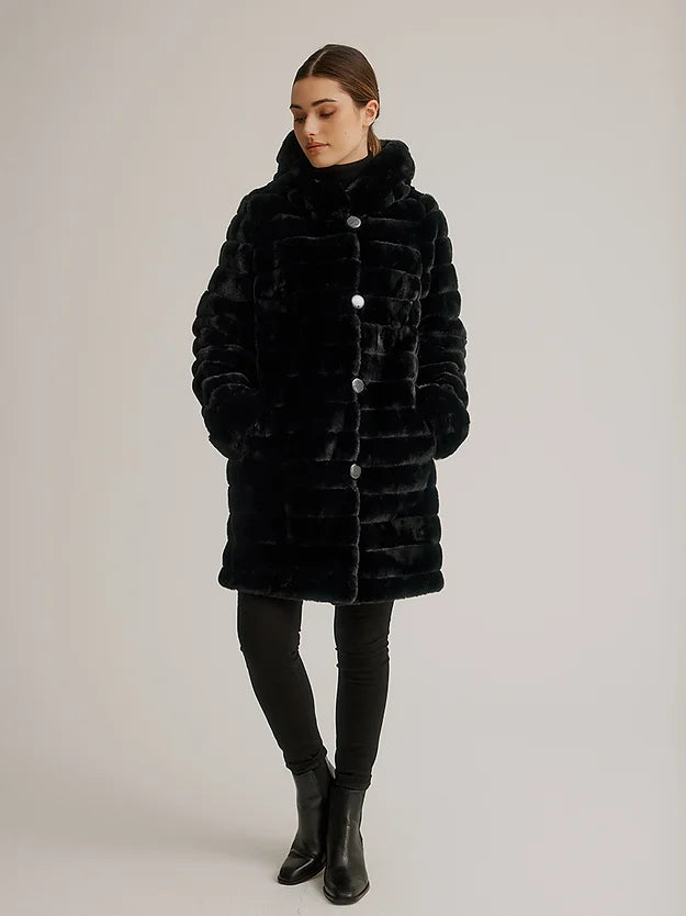 Reversible Faux Fur Coat Black
