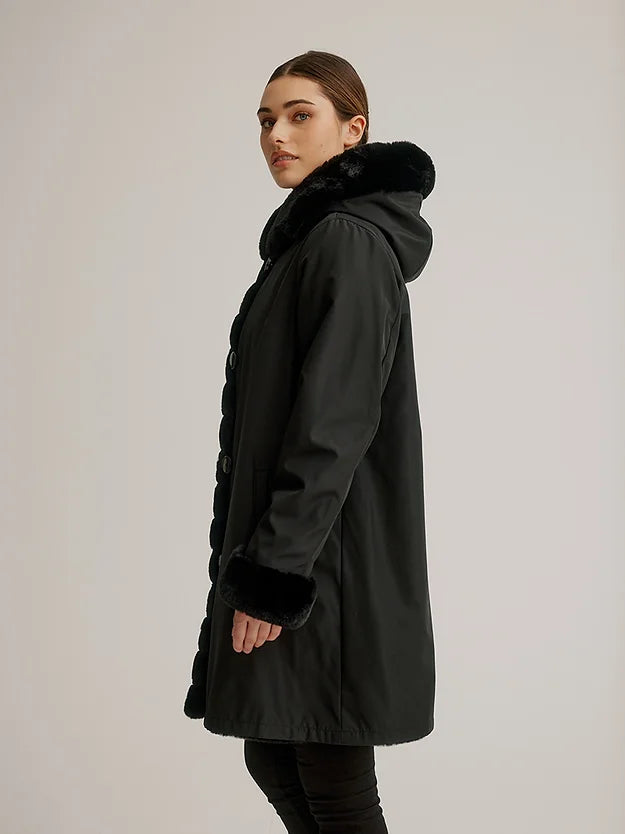 Reversible Faux Fur Coat Black