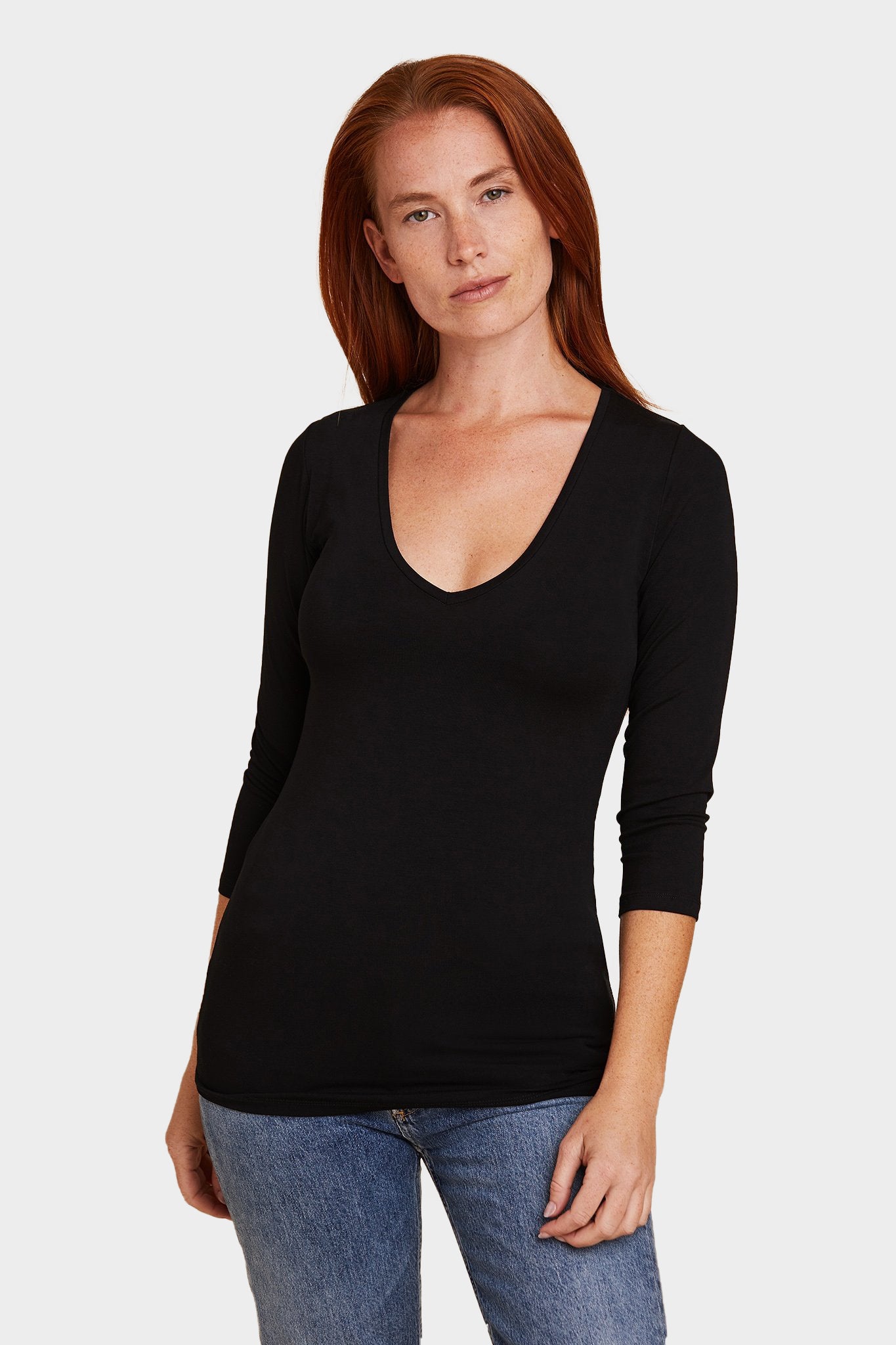Soft Touch 3/4 Sleeve V-Neck - Majestic Filatures Official Site of North America