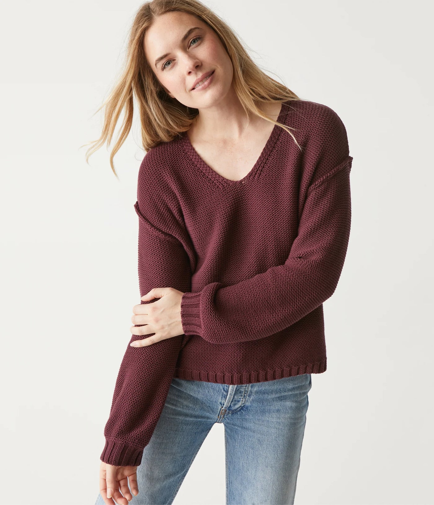 Kendra Relaxed V Neck Sweater Plum