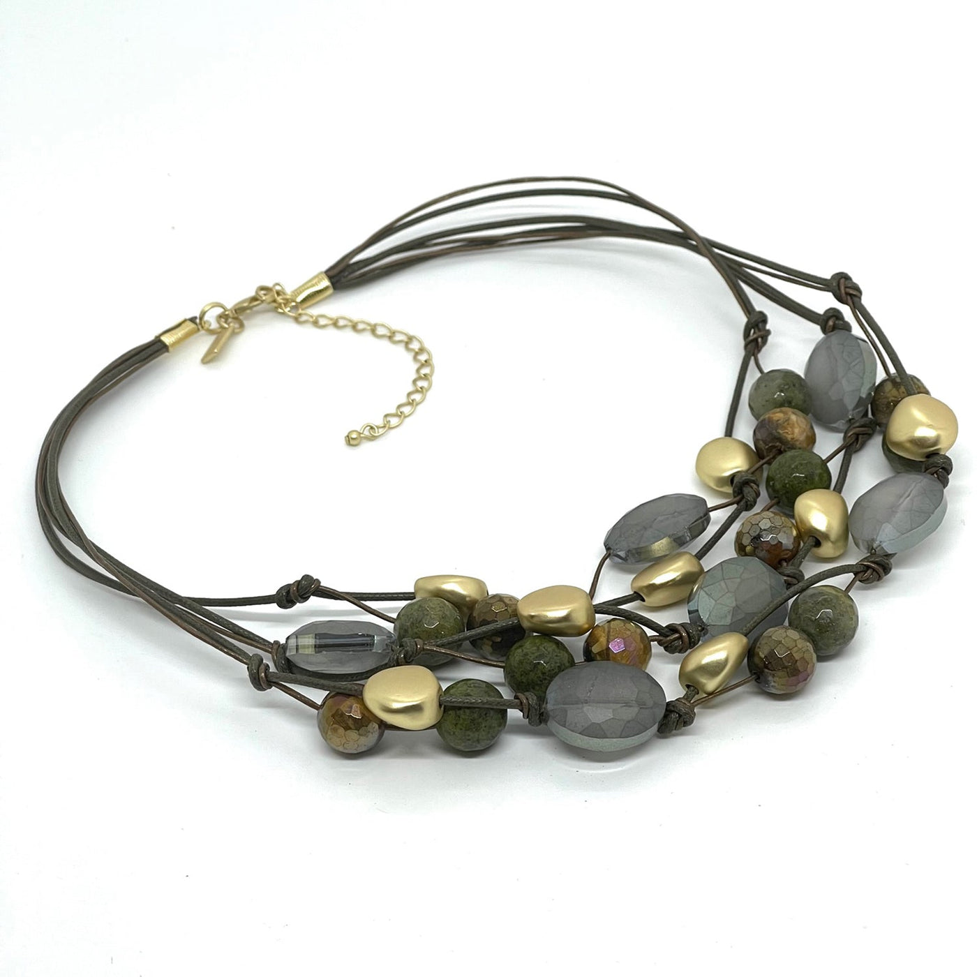 Matte Gold Olive Crystal And Serpentine Torsade Necklace